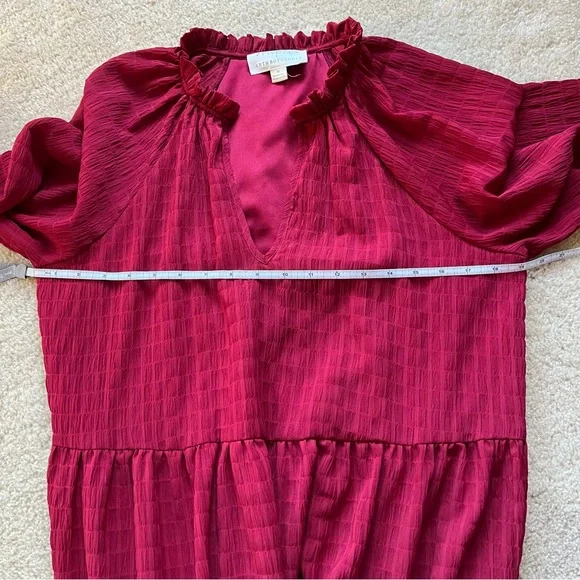 Mare Mare X Anthropologie Anne Lined Dark Red Tiered Ruffled Dress - M - EUC - Picture 7 of 8